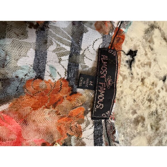 Y2K Almost Famous Mesh Floral Striped Tank Top layer Grunge Whimsigoth - Picture 3 of 12